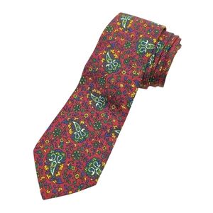 Faconnable Silk Tie Made in France Primary‎ Colors Paisley Floral Red Green
